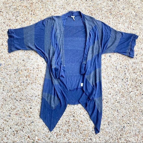 Splendid Blue Striped Metallic Waterfall Cardigan Size S - Picture 1 of 7